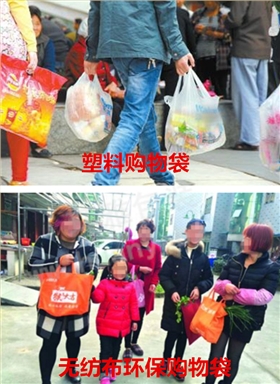 塑料购物袋与无纺布购物袋对比图